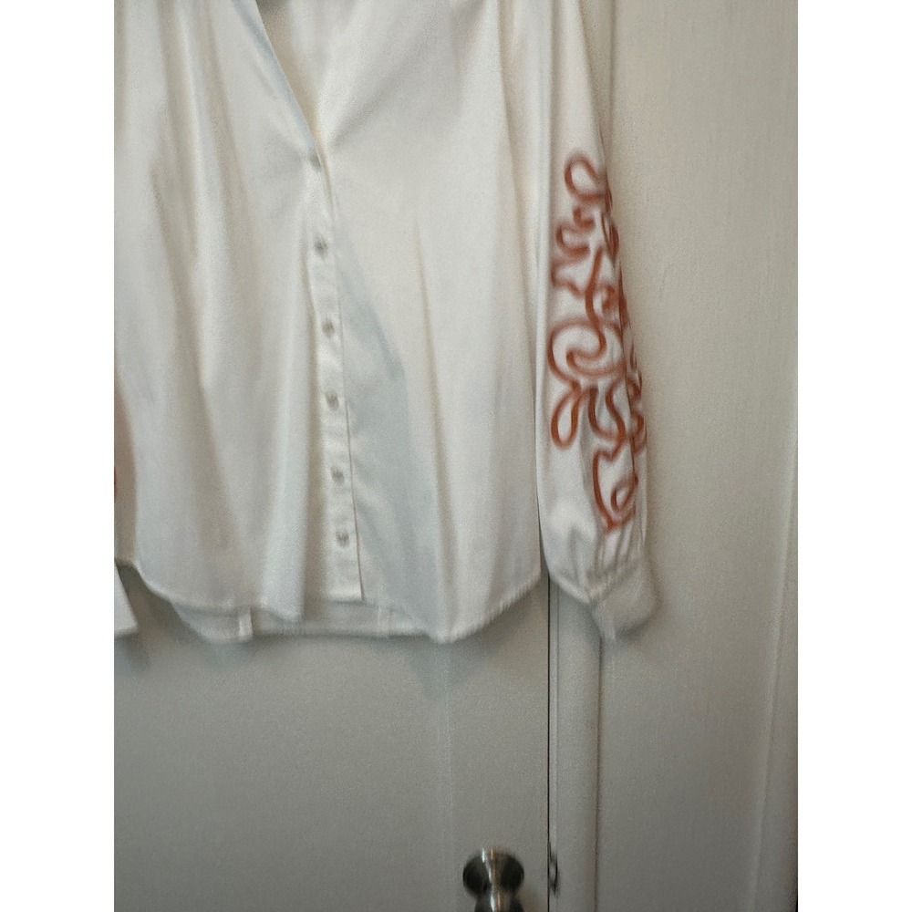 Chico's White Soutache Embroidered Sleeve Button Front Blouse Top Size 6